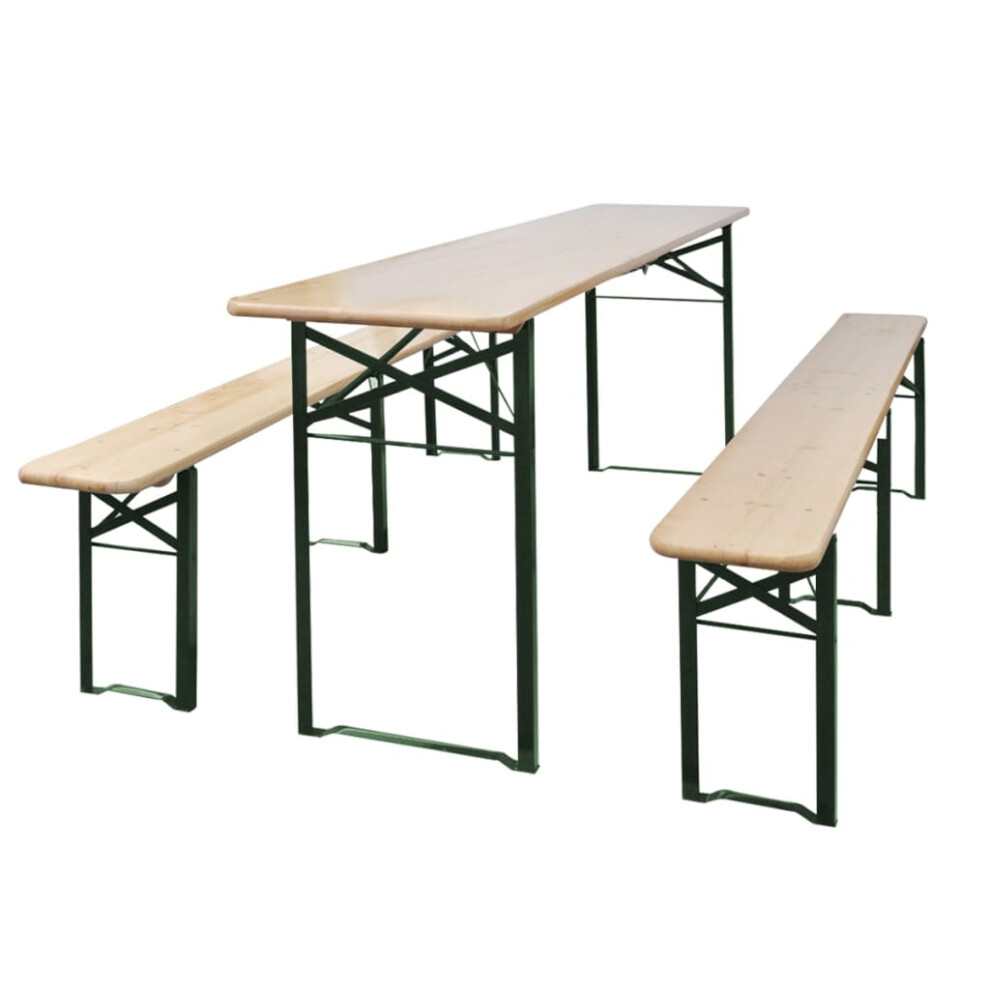 Vidaxl Folding Beer Table Wooden Table And Bench Set With 2 Benches Fir Wood