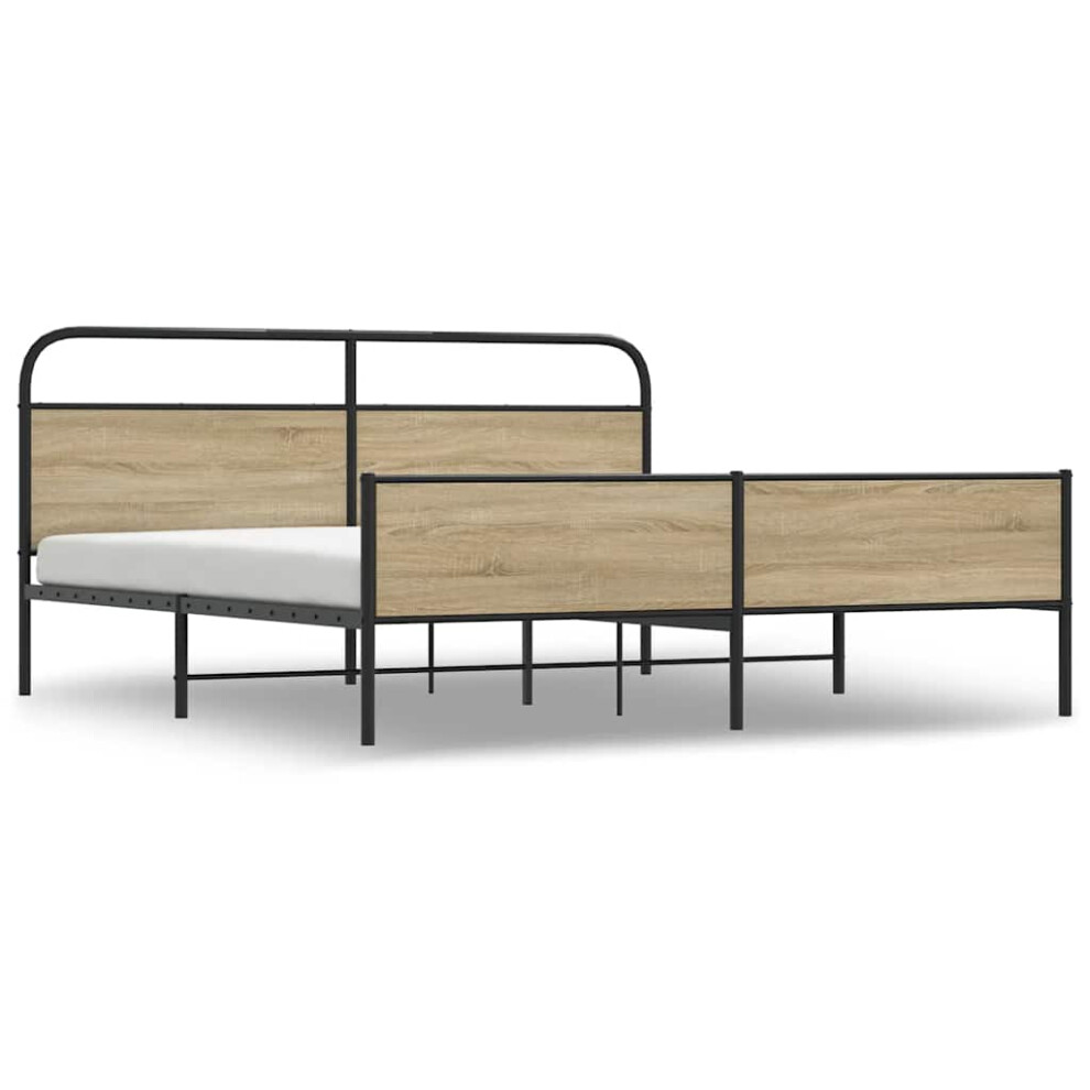 Vidaxl Metal Bed Frame Without Mattress Smoked Oak 200X200 Cm