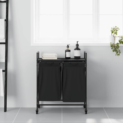 VidaXL vidaXL Laundry Basket 2 Compartments with Wheels Black Oak laundry hamper 2