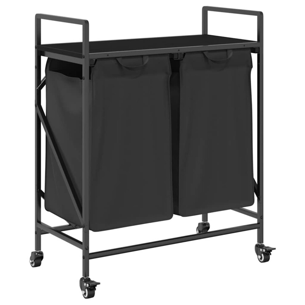 vidaXL Laundry Basket 2 Compartments with Wheels Black Oak laundry hamper