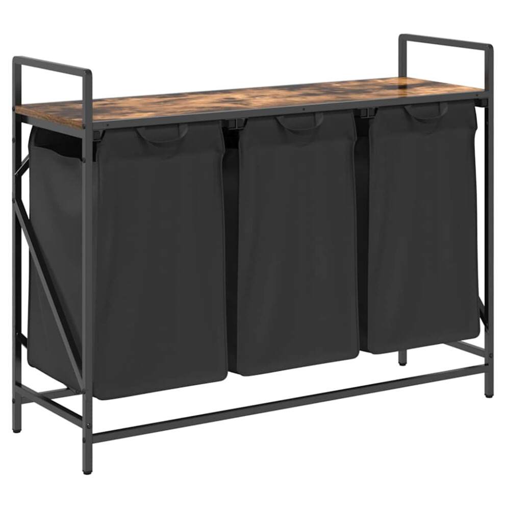 Vidaxl Laundry Basket 3 Compartments With Shelf Smoked Oak Laundry Hamper