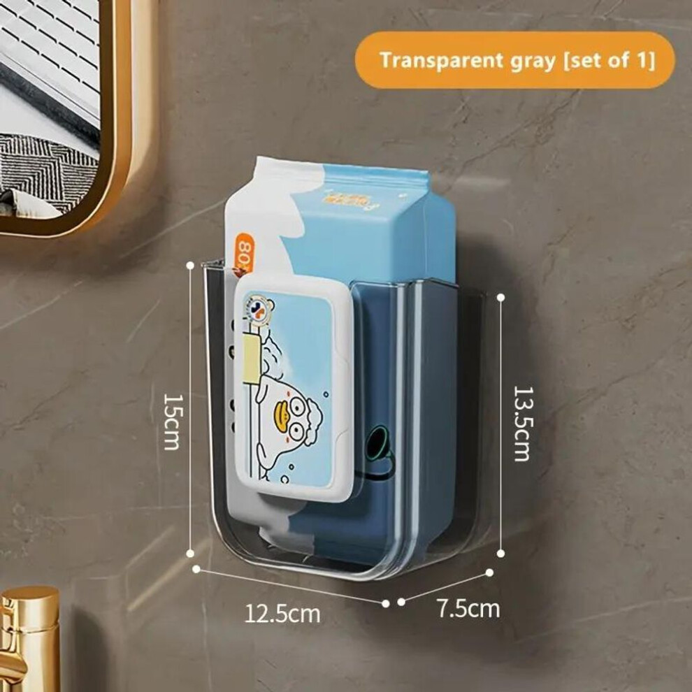 (grey, Without pattern) Wall-Mounted Wet Wipes Box Tissue Box Punch-Free Face Towel Storage Box Toilet Wet Wipe Holder Napkin Paper Case Bathroom Acc