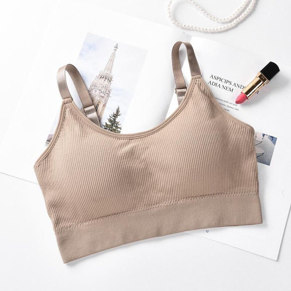 (light khaki, One Size) Japanese-Style Sports Bra: Shockproof, No Steel Ring, Adjustable Straps, Chest Pad, Yoga Vest