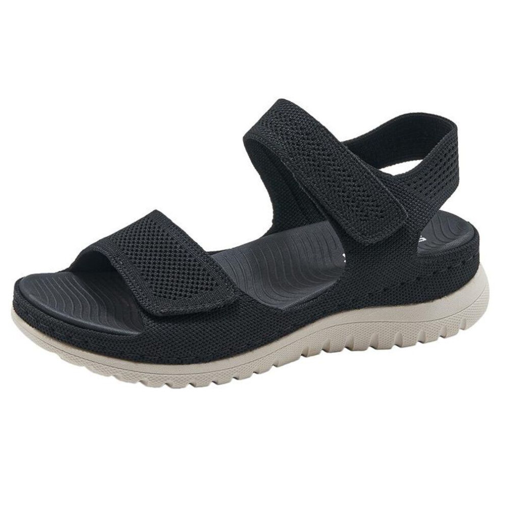 (black, 42) 2025 Summer Shoes Women Flat Sandals Brand Woman Summer Holiday Mesh Shoes Bohemia Style Modern Sandals Black Plus Size 42