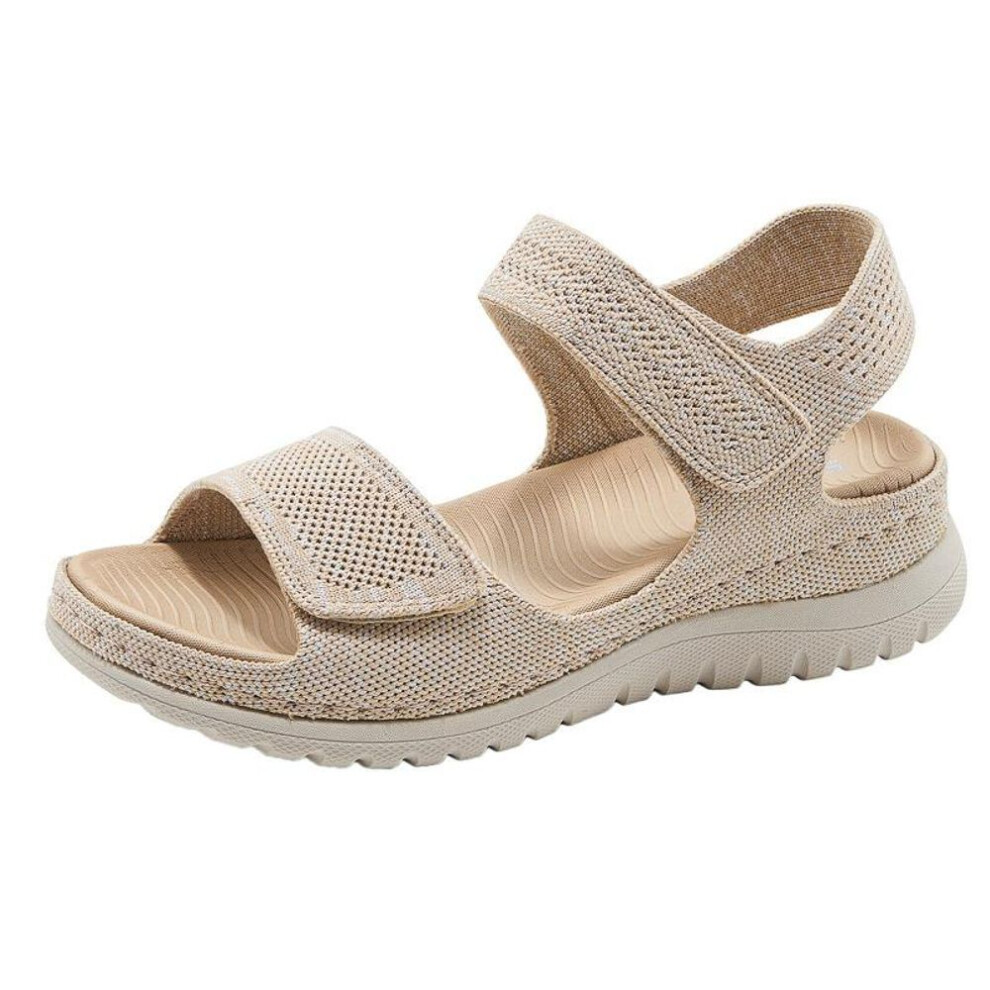 (beige, 40) 2025 Summer Shoes Women Flat Sandals Brand Woman Summer Holiday Mesh Shoes Bohemia Style Modern Sandals Black Plus Size 42