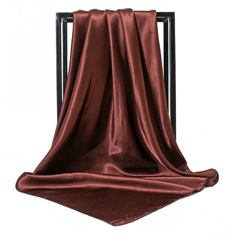 (coffee) 90cm Solid Color Big Square Scarf Fashion Simulation Silk Scarf Malaysia Satin Women Multi-purpose Headscarf