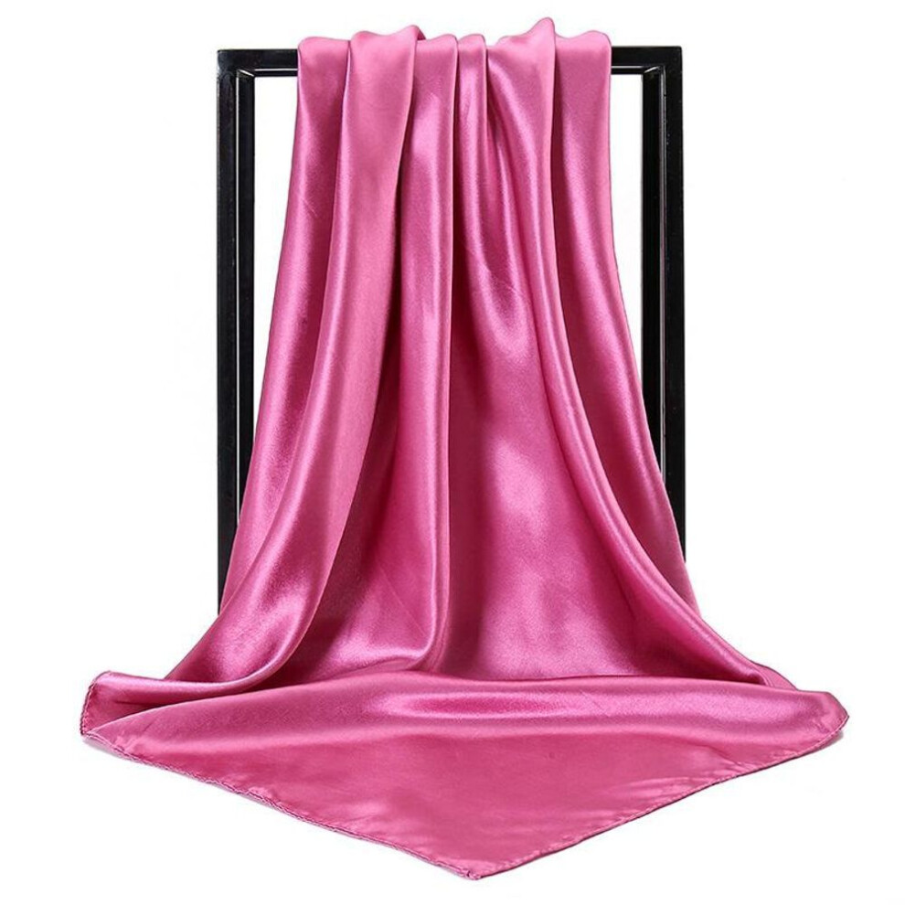 (dark pink) 90cm Solid Color Big Square Scarf Fashion Simulation Silk Scarf Malaysia Satin Women Multi-purpose Headscarf