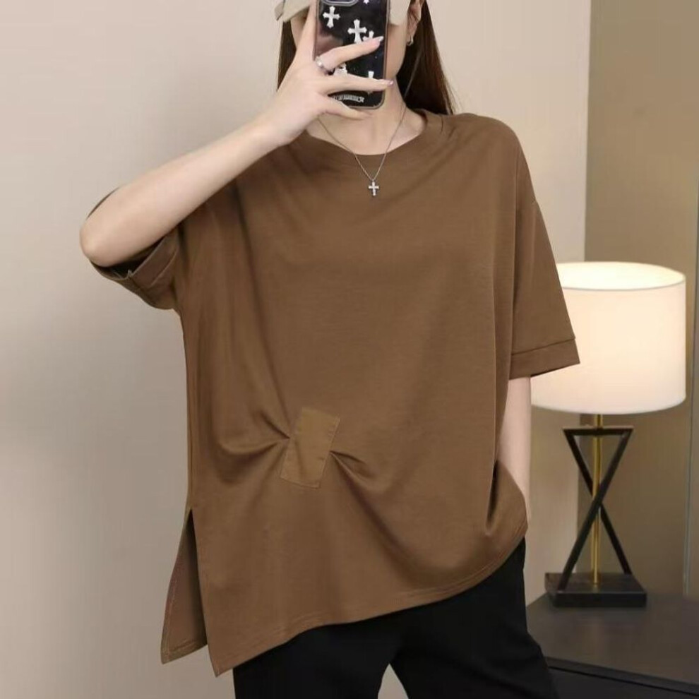 Dimanaf 2025 Plus Size Summer Solid White T-shirt Women Short Sleeve Long Buttons Loose Tops Tees