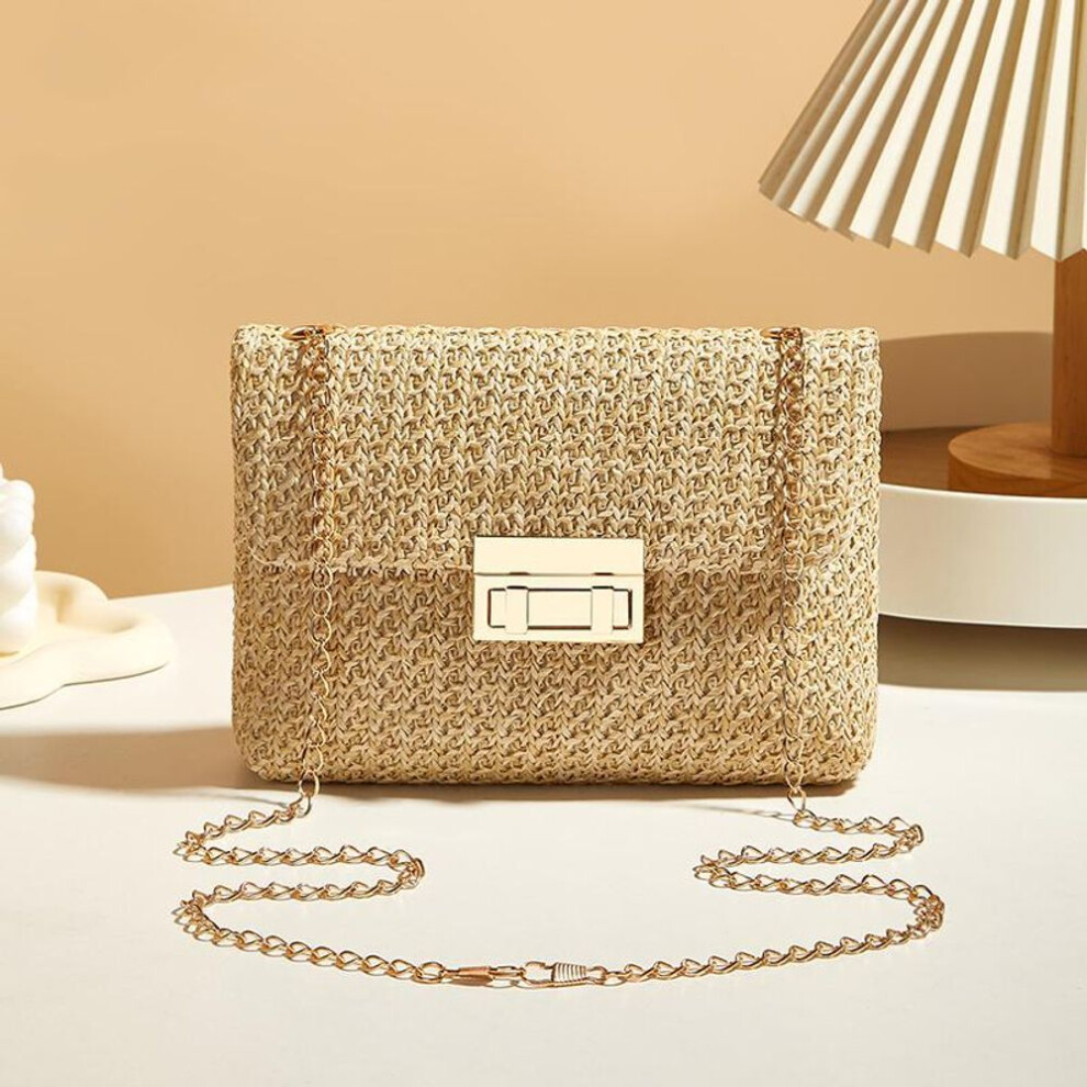 (khaki, 21x5x14cm) Yogodlns Crossbody Bag for Women Chain Strap Summer Beach Straw Flap Handbag Stylish Accessory Shoulder Bag for Day-to-Night Outfits