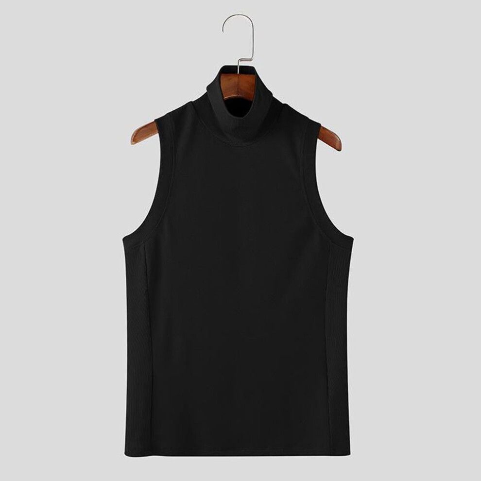 (black, XL) INCERUN Men High Neck Sleeveless Summer Casual Solid Skinny Tank Tops T-shirts