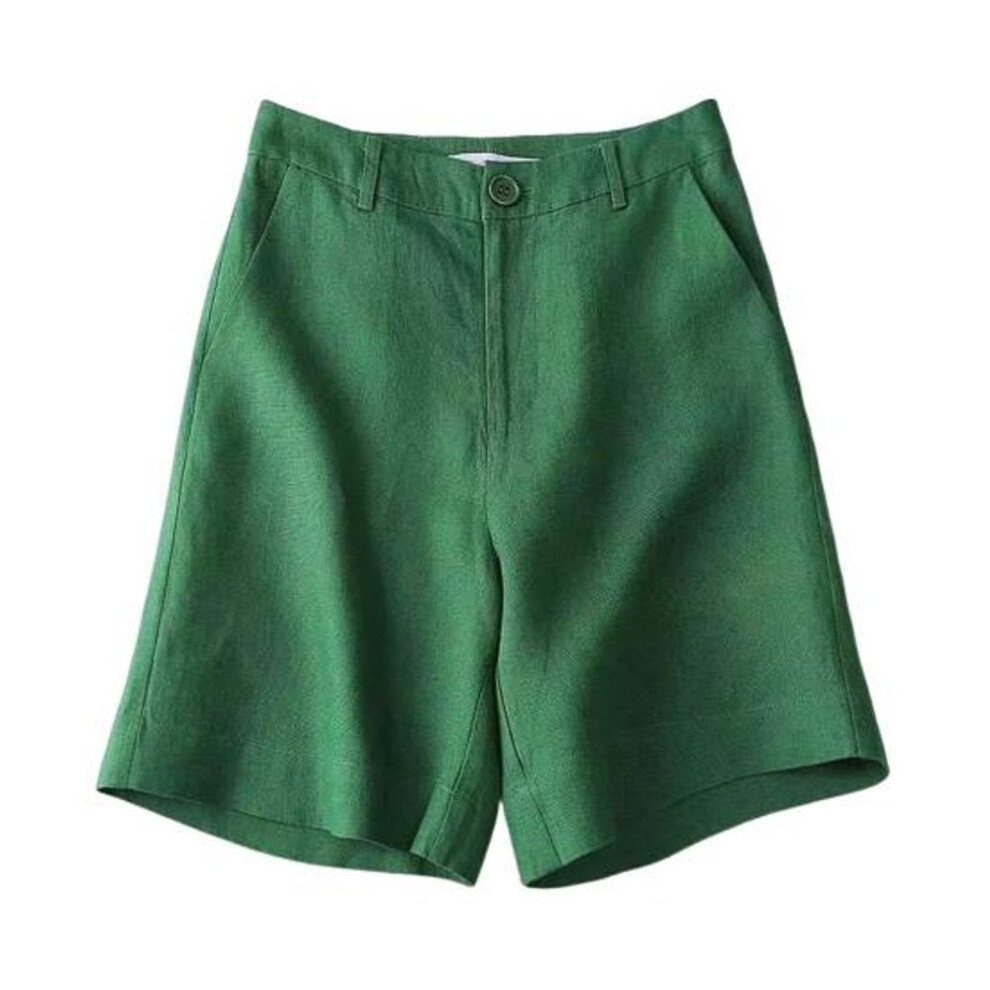 (green, 3XL) Women Shorts High Waist Button Zipper Fly Casual Short Pants with Pockets Solid Color Loose Fit Knee-Length Shorts