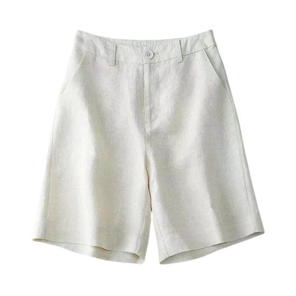 (apricot, L) Women Shorts High Waist Button Zipper Fly Casual Short Pants with Pockets Solid Color Loose Fit Knee-Length Shorts