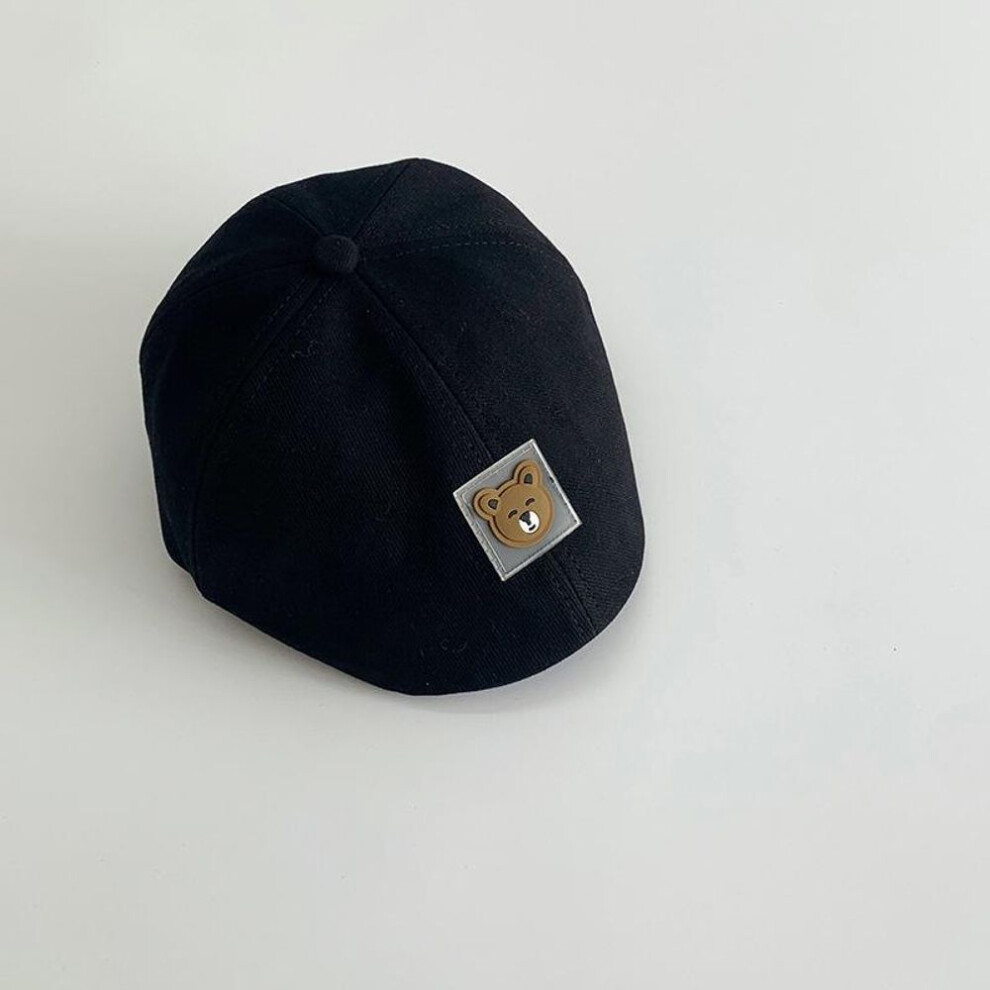 (black) Cartoon Bear Baby Boy Girl Beret Cap Cute Breathable Soft Cotton Infant Peaked Hat Casual Travel Toddler Newsboys Hat Berets