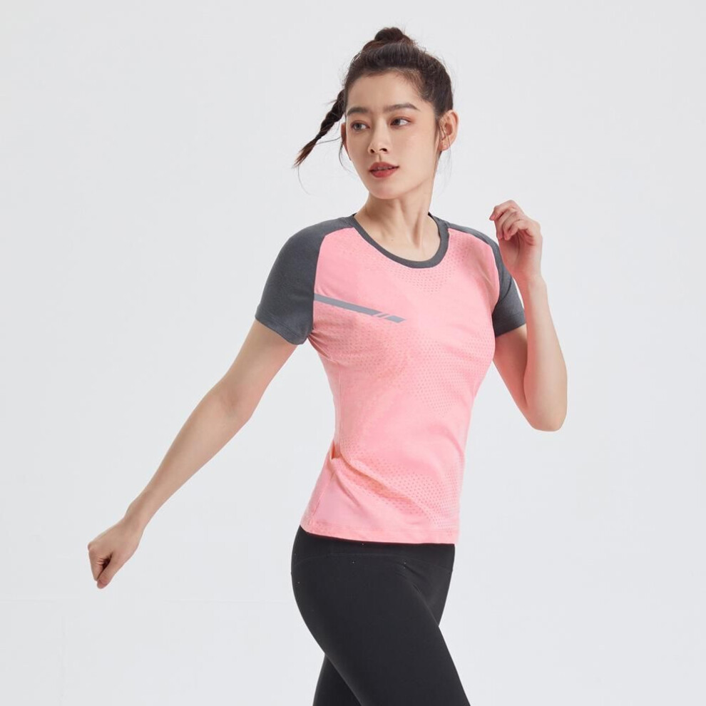 (XL, pink) Women's Quick Dry Sport T-shirt Elastic Tights Breathable Workout Fitness Running Hiking Gym Clothing Shirt