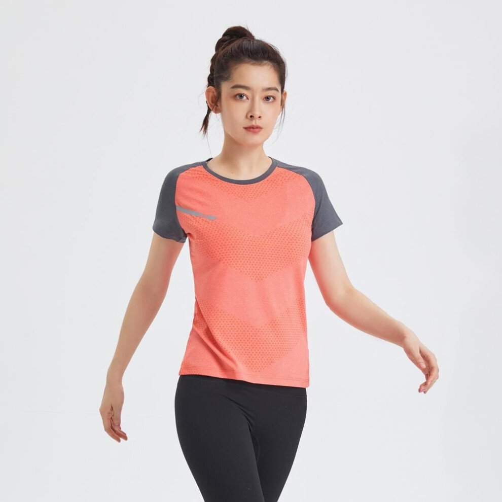 (L, orange) Women's Quick Dry Sport T-shirt Elastic Tights Breathable Workout Fitness Running Hiking Gym Clothing Shirt