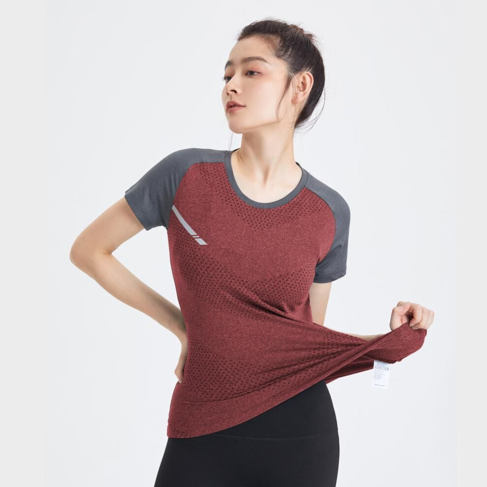 (XXL, red) Women's Quick Dry Sport T-shirt Elastic Tights Breathable Workout Fitness Running Hiking Gym Clothing Shirt