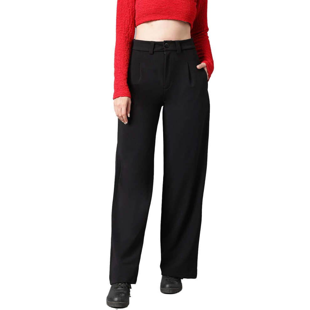 Pantalon coupe droite en mélange de polyester pour femme KOTTY, noir jade