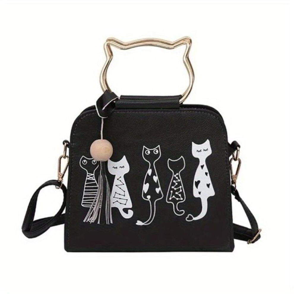 (black) 1pc Fashion Accessories Messenger Bag Women Handbags Cat Pattern Shoulder Crossbody Bag