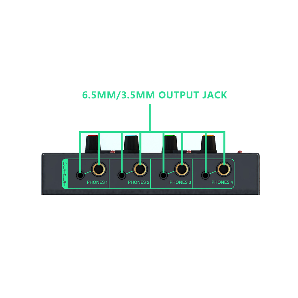 6 Channels Stereo Headphone Amplifier Mini Portable Earphone Splitter Low-Noise Audio Mixer For Recording Studio, Green 4851945523392
