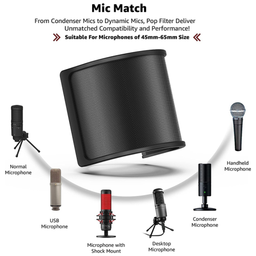 Filtro per microfono, schermo per microfono con rete metallica e accessori antirumore in schiuma 2