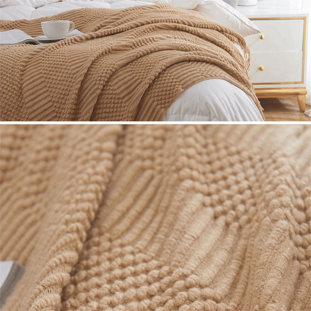 Couverture tricotée pour canapé, lit et sofa, super douce avec pompons, décoration d'intérieur confortable, grise