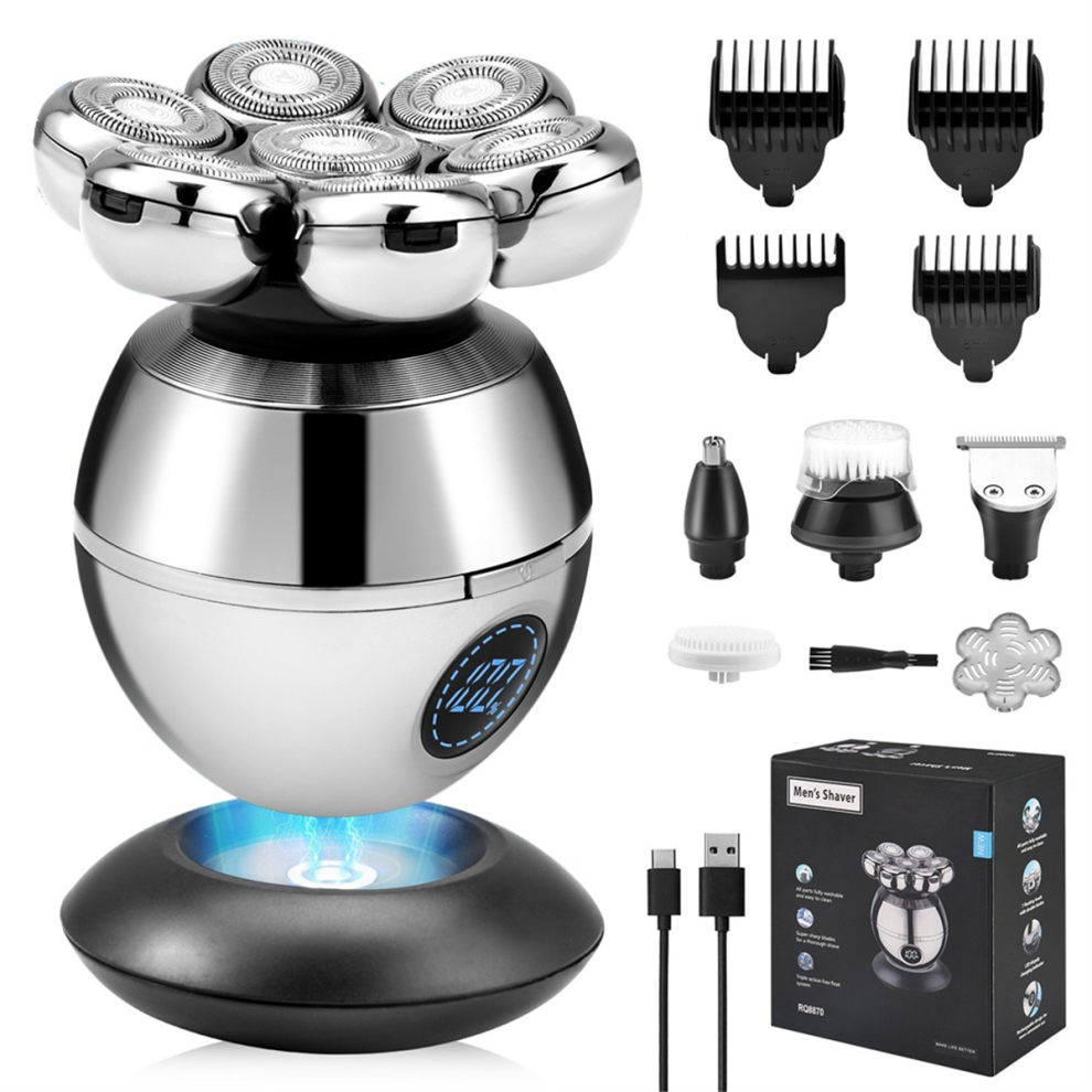 Rasoirs électriques 6 en 1, tondeuse à cheveux 7D pour hommes et tondeuse nasale avec écran LED, portable, humide et sec