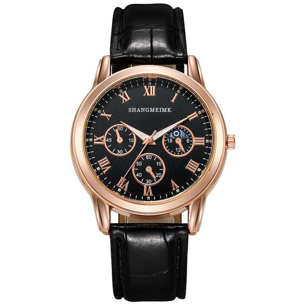 (black, Black Belt) Stylish Men's Quartz Watch with Waterproof Feature, Casual Leather Strap  Stainless Steel Buckle, Perfect for Everyday Wear