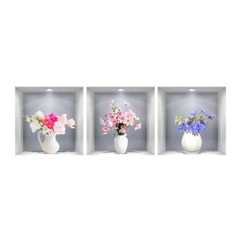 Creative Wall Decals Waterproof 3D Effect Bright-colored Fake Window Flower Vase Pattern Stickers