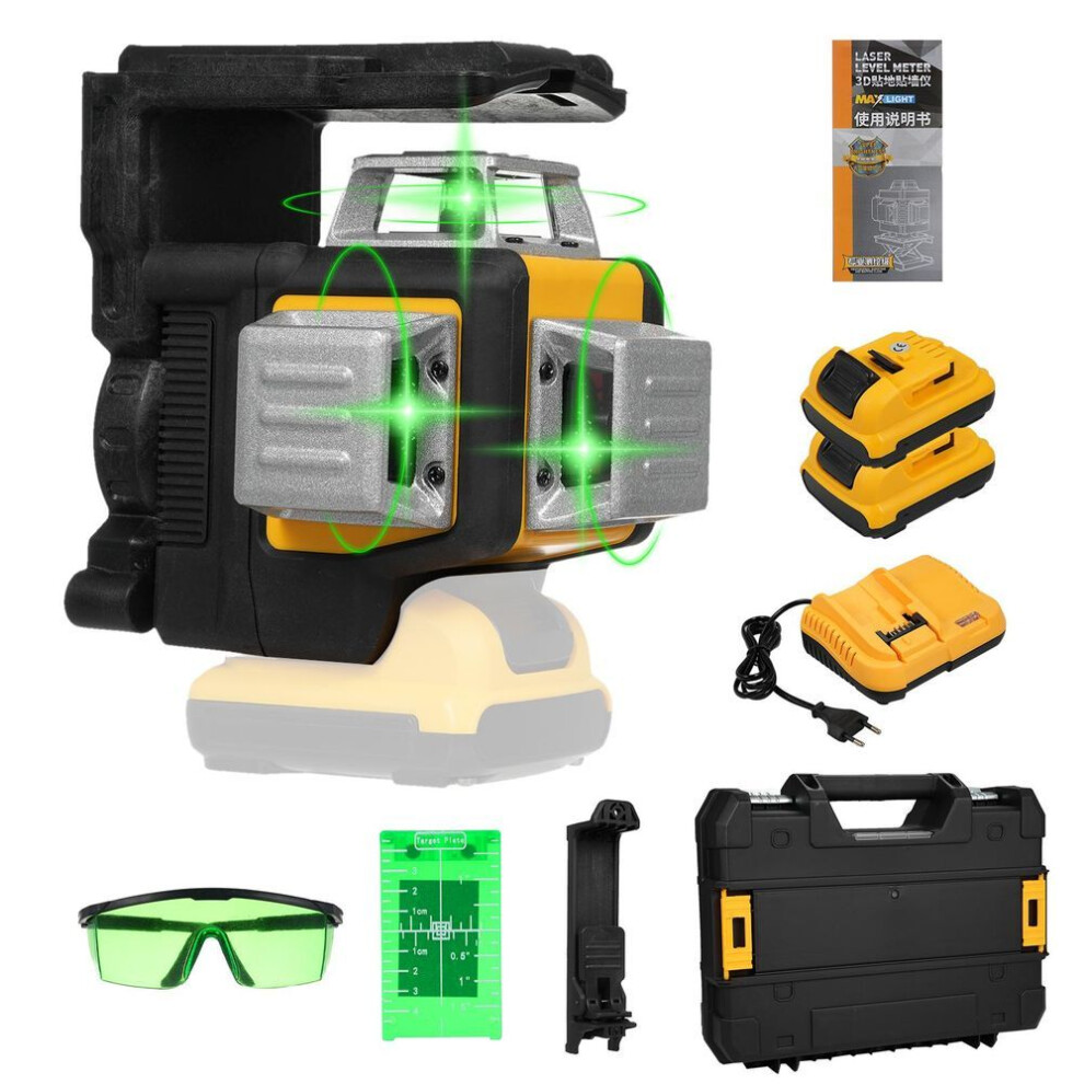 12 Lines 3D Laser Level Self Leveling 100ft Outdoor Robust Indoors Green Beam Cross Line Laser