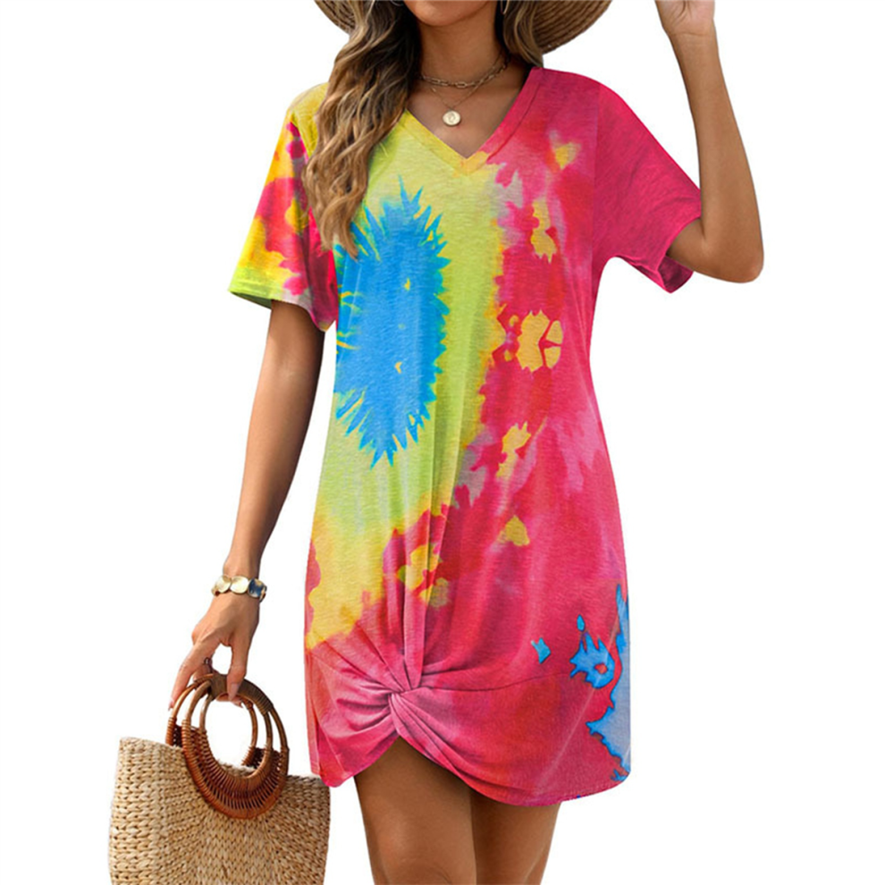Robe d'été à manches courtes et col en V pour femme, couleur S