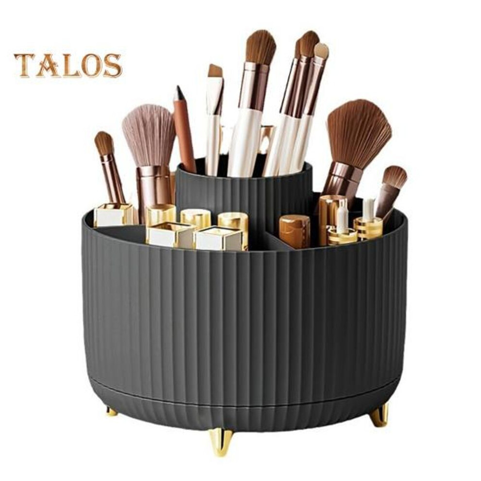(black) Makeup Brush Holder Large Capacity Multiple Compartments Multi-angle Rotating Countertop Cosmetic Organizer
