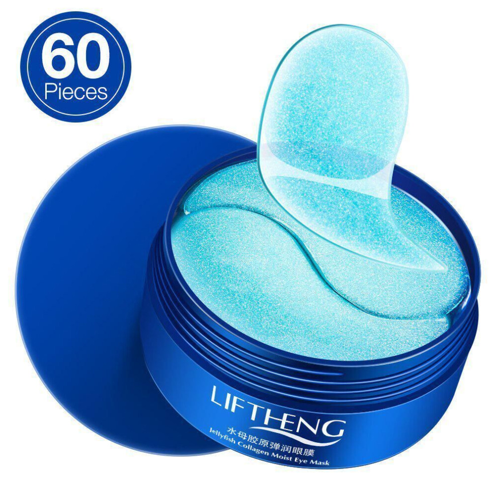 Liftheng 60pcs Anti Aging Collagen Eye Mask Blue Gel Sleep Eye Patches Dark Circle Remove Wrinkle Whitening