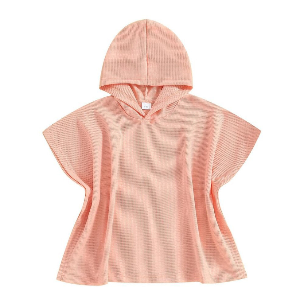 (pink, 2-3 Years) Kid 's Beach Towel with Hood Solid Color Waffle Loose Fit Swim Cover Up Boys Girls Hooded Beach Towel