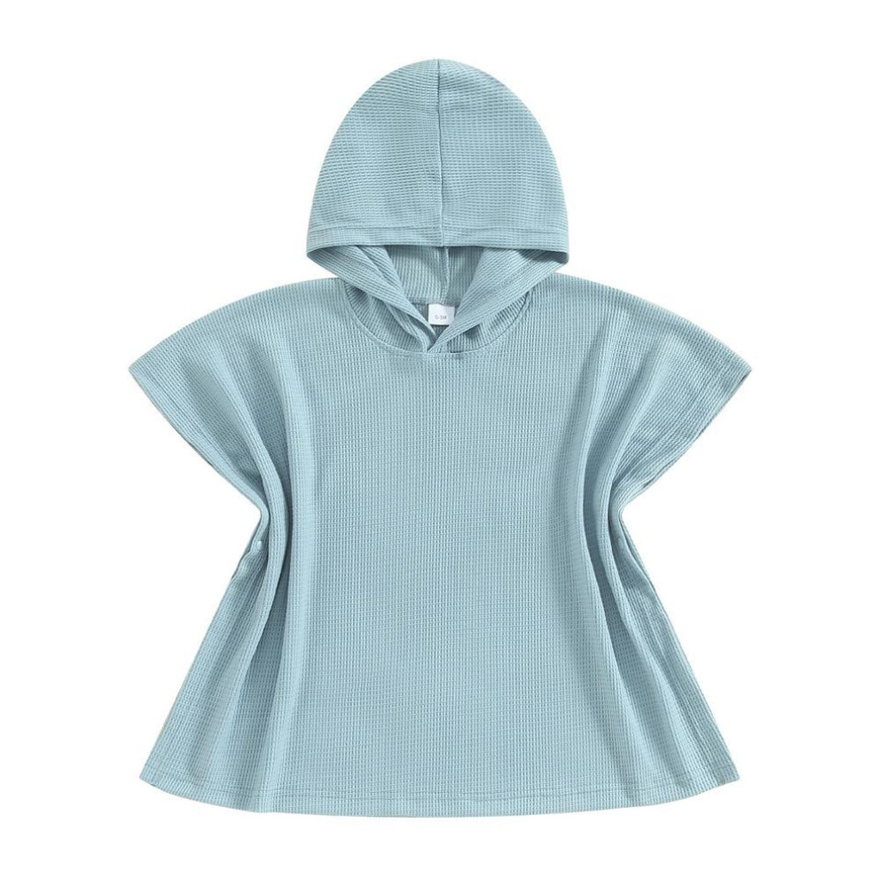 (blue, 7-8 Years) Kid 's Beach Towel with Hood Solid Color Waffle Loose Fit Swim Cover Up Boys Girls Hooded Beach Towel