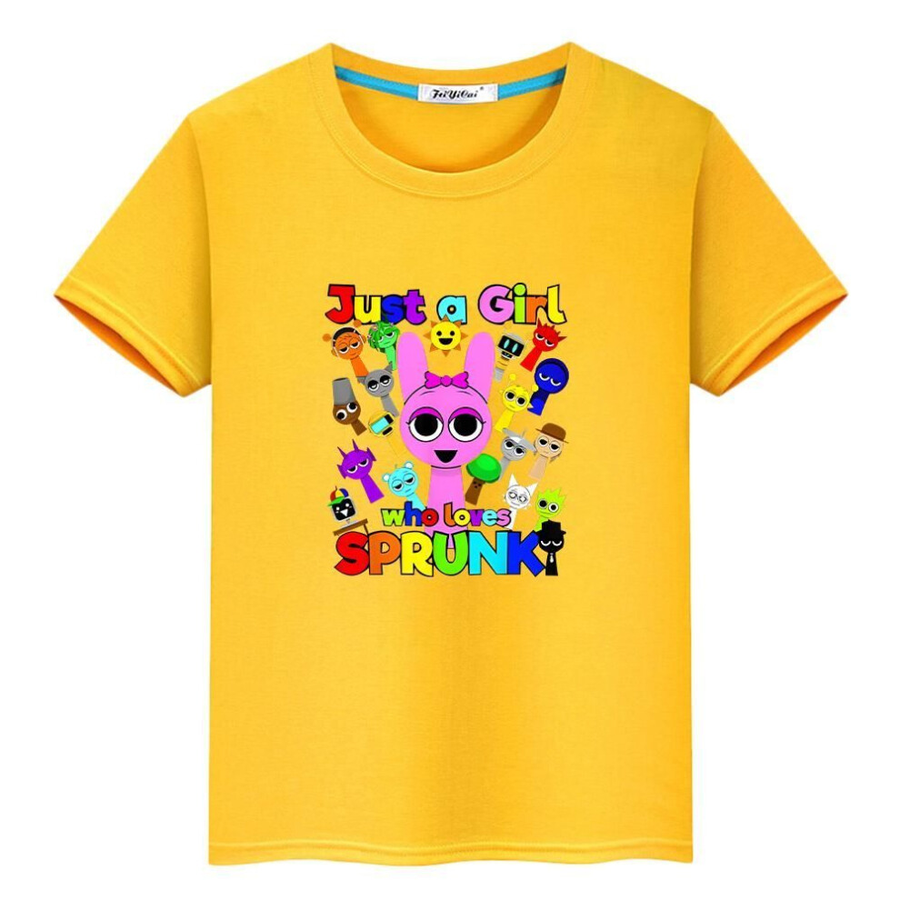 (yellow, 110) Sprunki Print T Shirt For Kids Boy 10year 100%cotton Cute Tees Sprunki Anime Short  Tops Pride Tshirt Y2k One Piece Girl Clothes