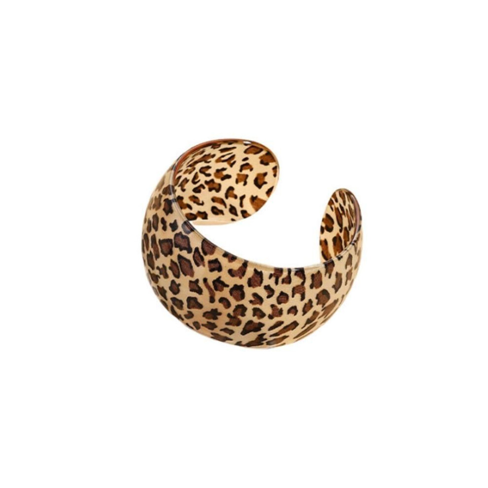 (coffee) Resin Leopard Print Cuff Bangles Europe American Style Exaggerated Bracelet Wide Open Bangle  Gift