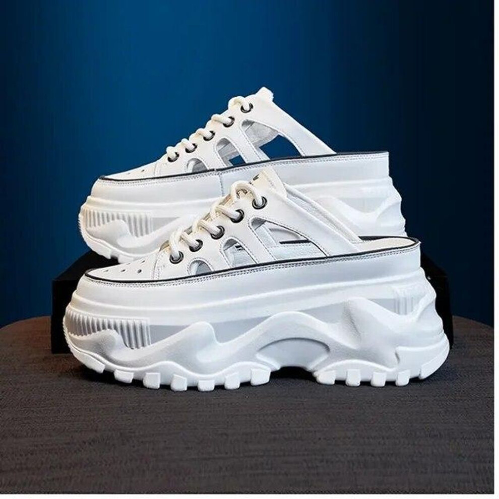 (white, 35) Fashion Chunky Sneakers Woman Flats Loafers Slip on Super High Heels Round Toe Women Shoes Platform Vulcanize Shoes Plus Size
