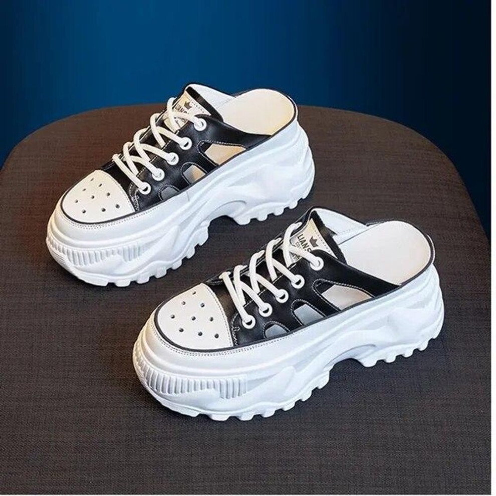 (black, 35) Fashion Chunky Sneakers Woman Flats Loafers Slip on Super High Heels Round Toe Women Shoes Platform Vulcanize Shoes Plus Size