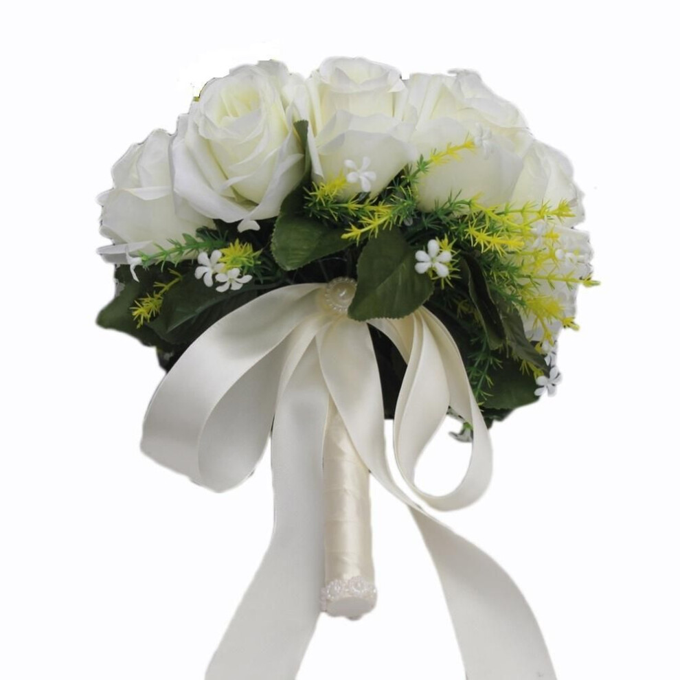 Rose Artificial Flowers Silk Flowers Wedding White Bride Holding Bouquet Fleur Handmade Satin Romantic Pure