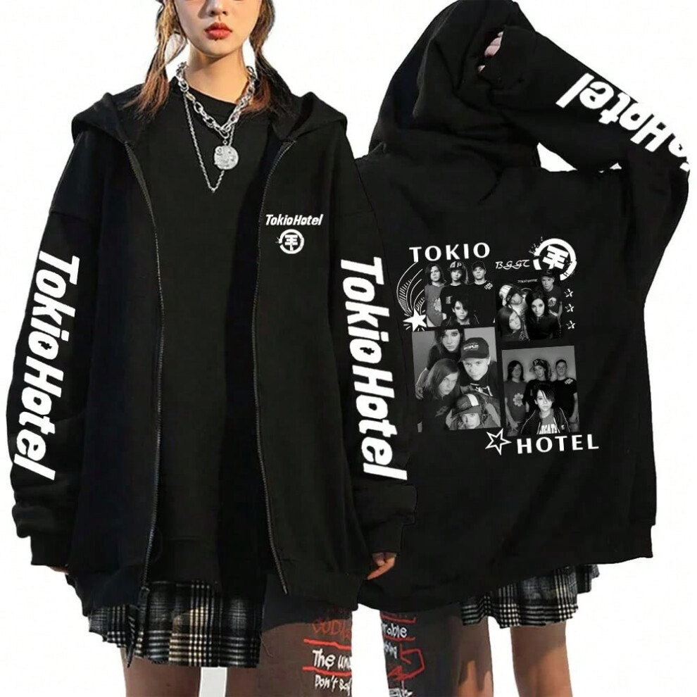 (black5, S) Tokio Hotel Kaulitz 89 Hoodies Tokio Hotel Zipper Jacket Men Women Fleece Oversized Zip Up Sweatshirts Hip Hop Hoodie Streetwea