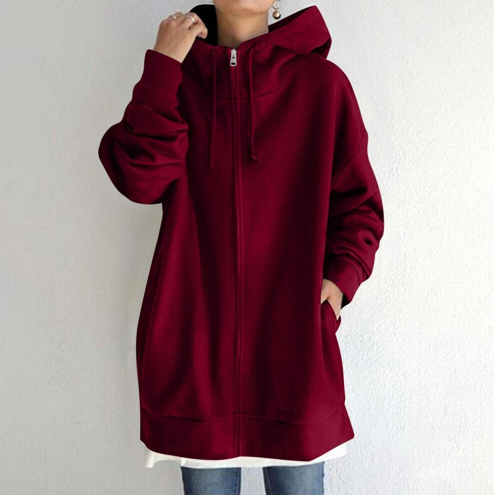 (XL, wine) Women Zip Up Hoodie Long Sweatshirt Lightweight Loose Long Sleeve Casual Sweatshirt With Pockets