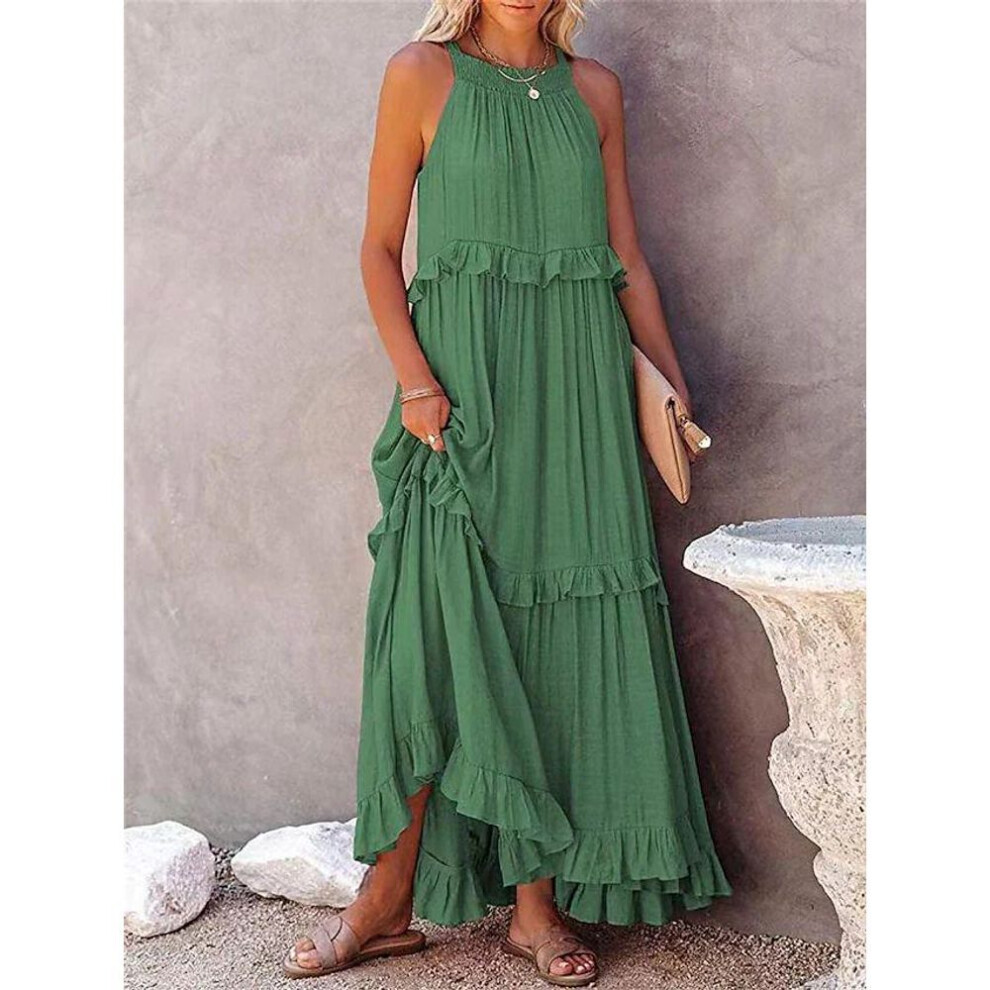 (green, Large) "2023 Summer Ruffled Long Dress - Elegant Holiday Beach Style for Women