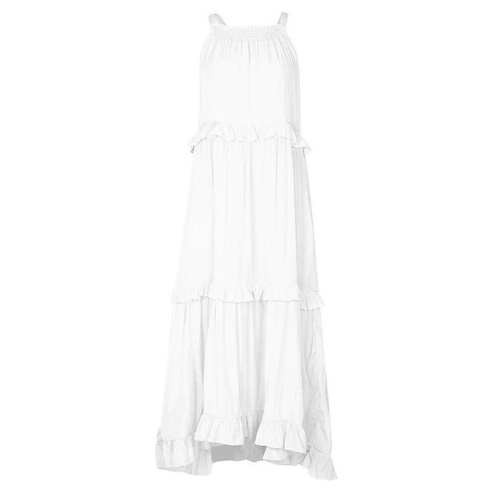 (white, Large) "2023 Summer Ruffled Long Dress - Elegant Holiday Beach Style for Women