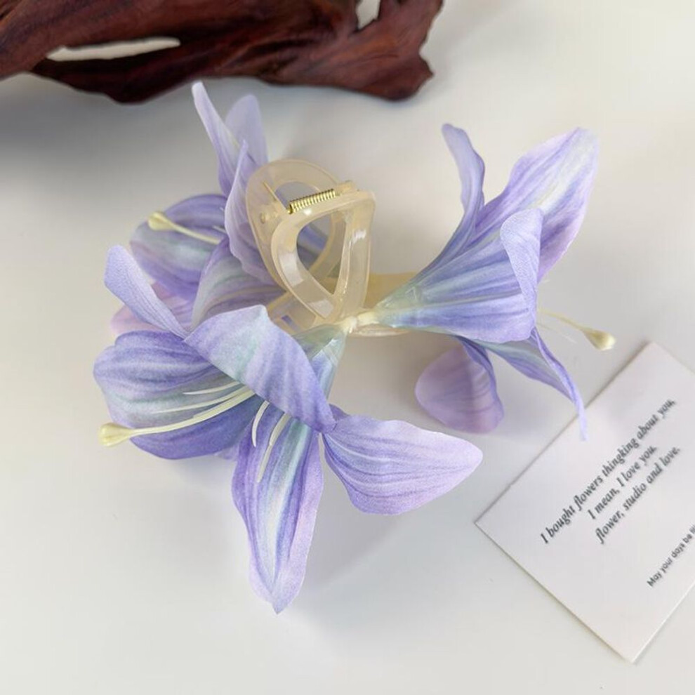(purple) Fashion Lily Flower Hair Clip Crab For Women Girls Elegant Fairy Large Hair Claw Jaw Shark Hairpins Sweet Hair Accessories