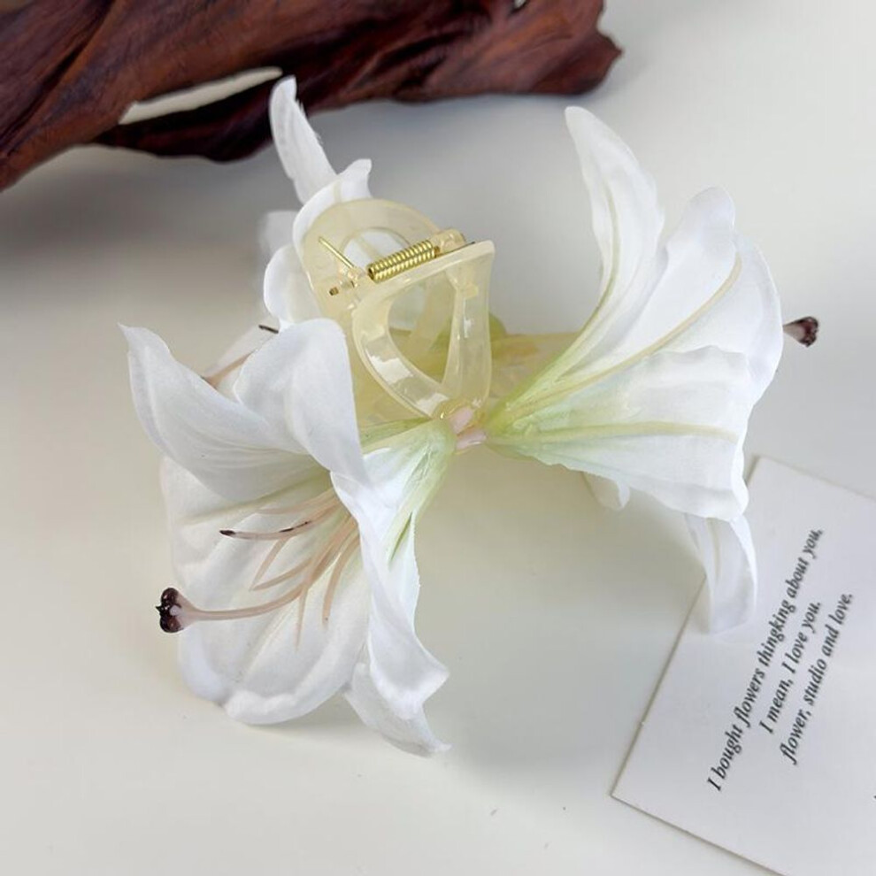 (champagne) Fashion Lily Flower Hair Clip Crab For Women Girls Elegant Fairy Large Hair Claw Jaw Shark Hairpins Sweet Hair Accessories
