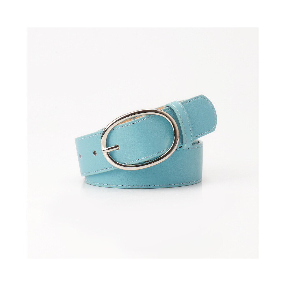 (Light Blue)Ceinture elliptique métal boucle aiguille taille pour femme bureau et style décontracté