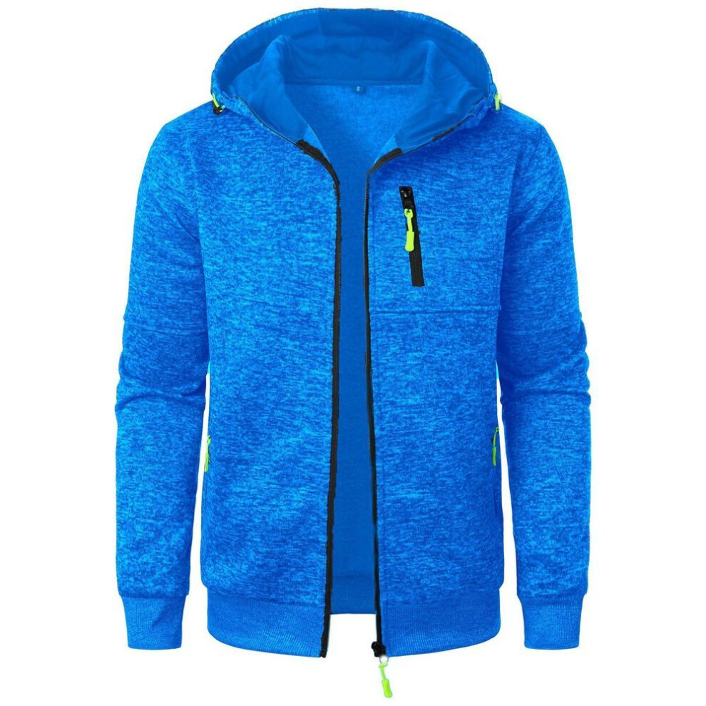 (blue, XL) Spring And Autumn Men'S Hoodie Zipper Multi Pocket Hoodie Men'S Sports Thick Bottom Coat Versatile Fashion Casual Coat