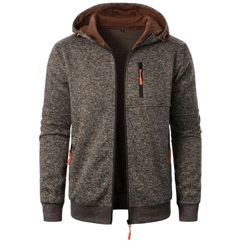 (brown, XXL) Spring And Autumn Men'S Hoodie Zipper Multi Pocket Hoodie Men'S Sports Thick Bottom Coat Versatile Fashion Casual Coat