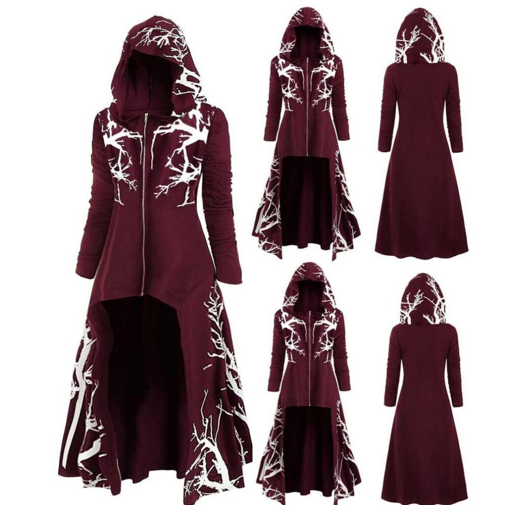 (red, XXXXXL) Womens  Hooded Dress Plus Size Tree Print High Low Halloween Coat Blouse Tops