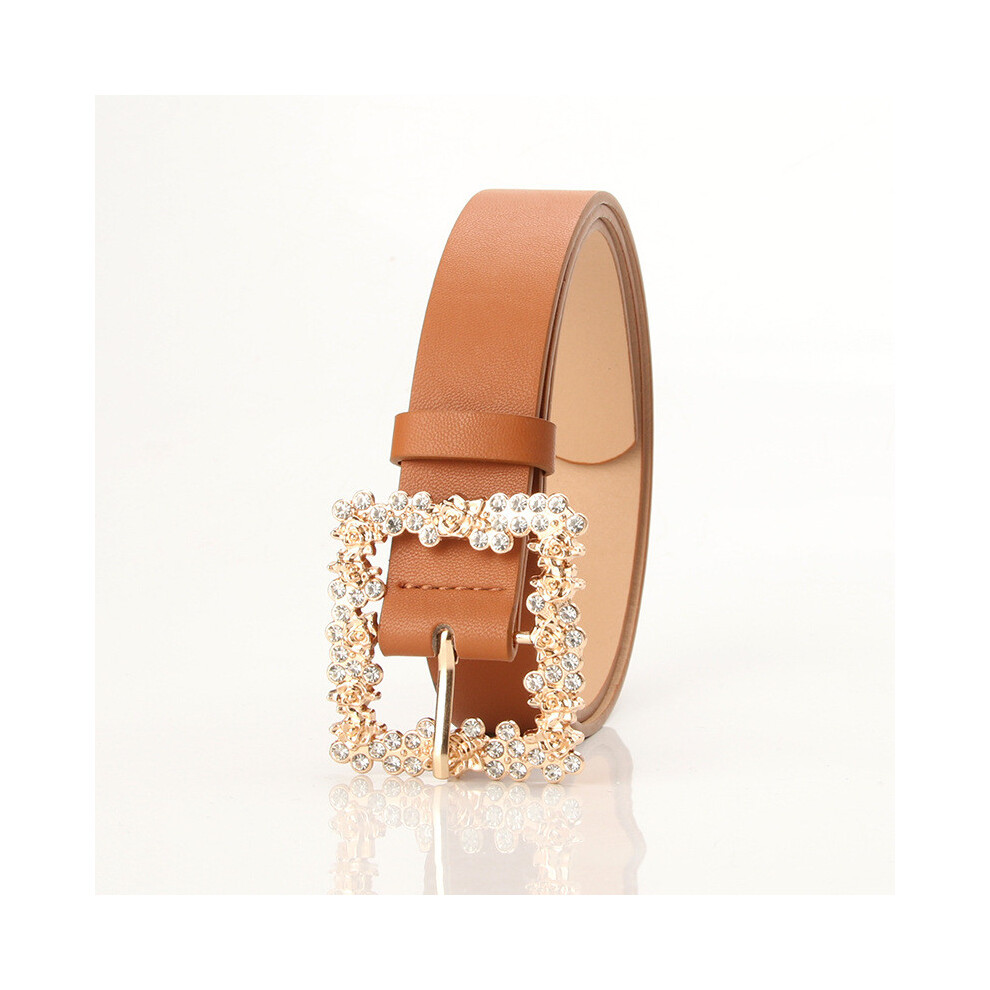 (Camel) Retro Flower Square Wreath With Rhinestone Decorative Buckle Belt Waist Women-image-OPC-PHD2R7W-NEW